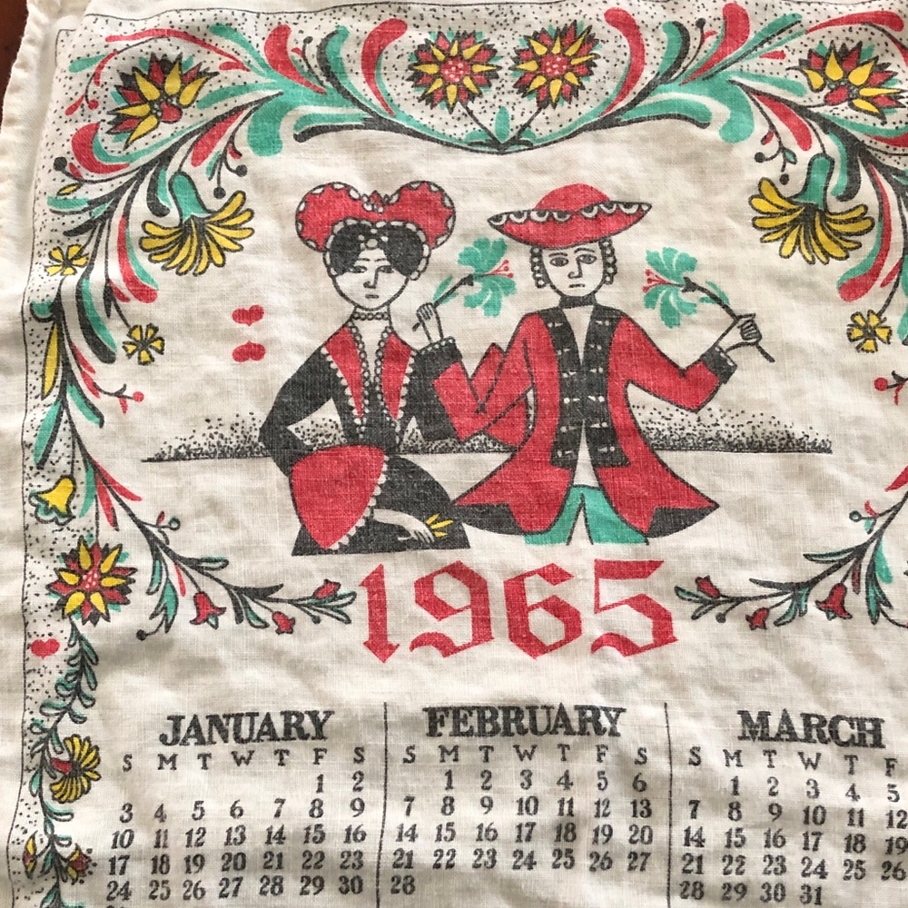 Vintage Calendar Tea Towel 1965